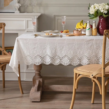 Qfdian White Cotton Tablecloths Lace Rectangle Dust-Proof Table Cover for Birthday Party Kitchen Dinner Baby Shower Wedding Decorations